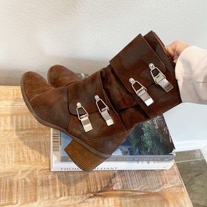 Donald Pliner Brown Suede Buckle Boots Size 7.5